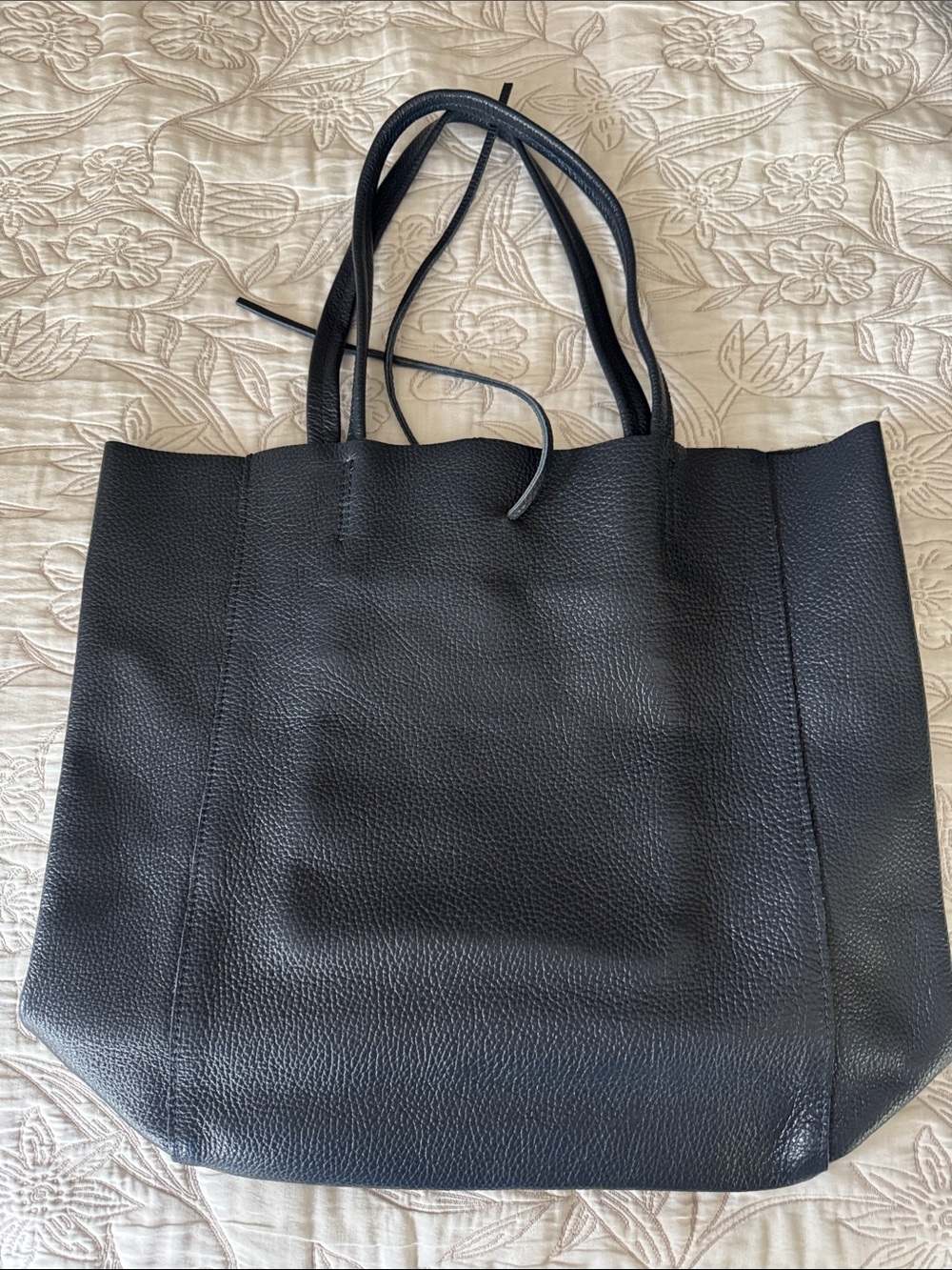 Classic Dark Blue  Leather Tote Bag - Minimal Everyday Carry, from Italy.